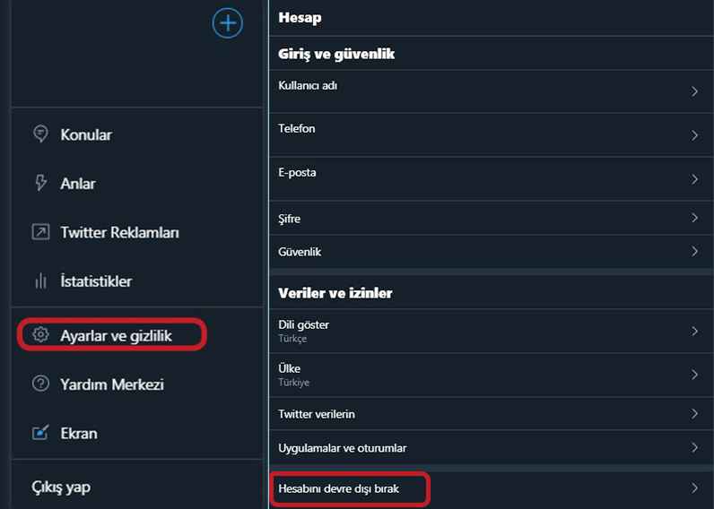Twitter Hesabı Devre Dışı Bırakma