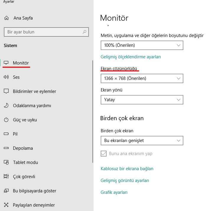 ekran çözünürlüğü